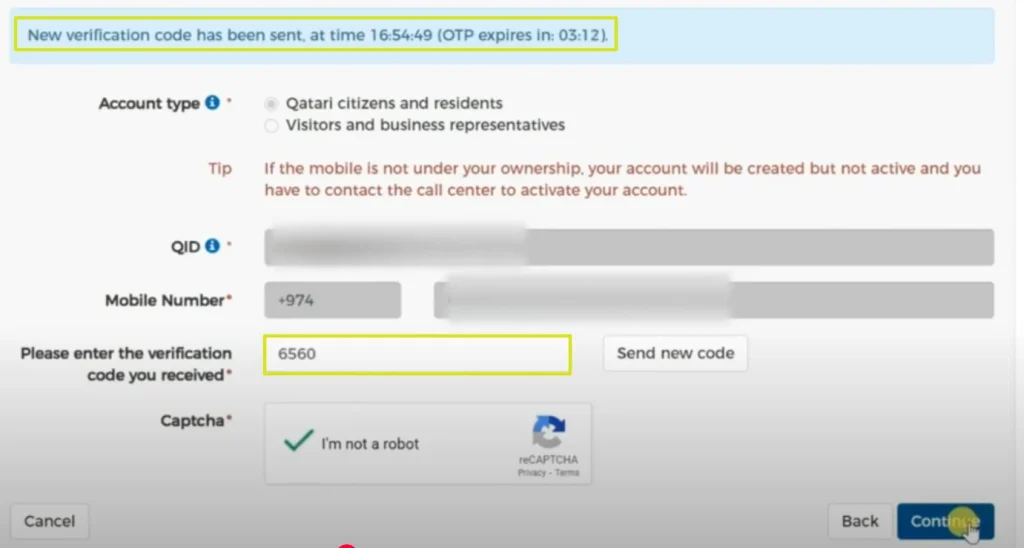 Tawtheeq qatar account verification code